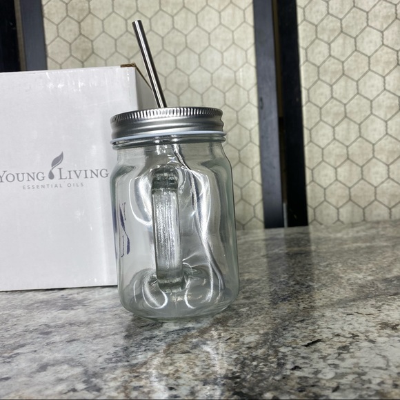 Young Living Glass Jar Mug with Stainless Steel Straw - Picture 2 of 7